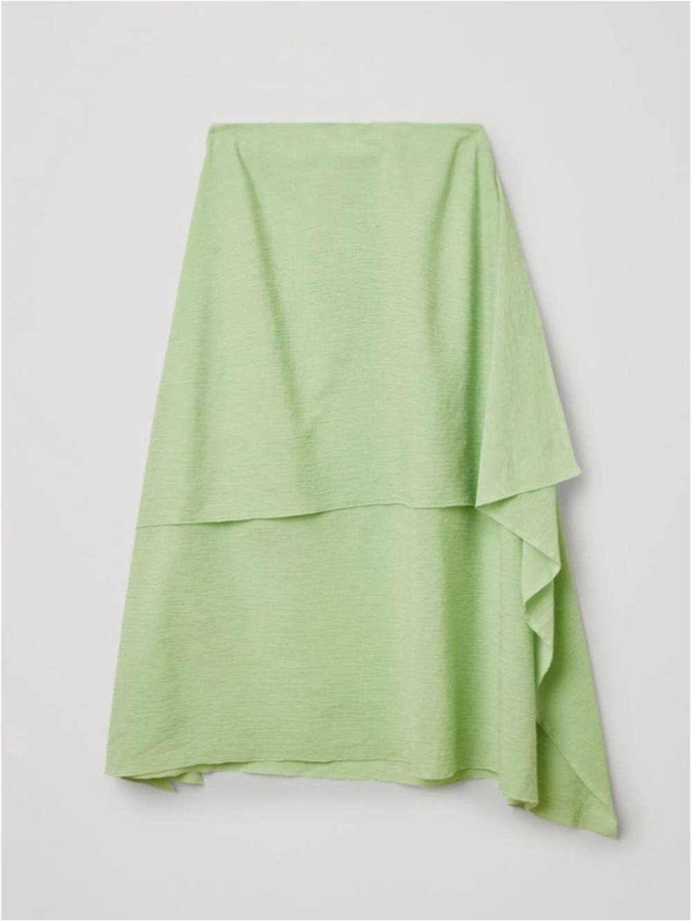 COS Lime Green Layered Asymmetric Midi Skirt Textured Draped Minimalist US 10